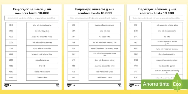 Hojas De Trabajo Para Relacionar Números Con Palabras