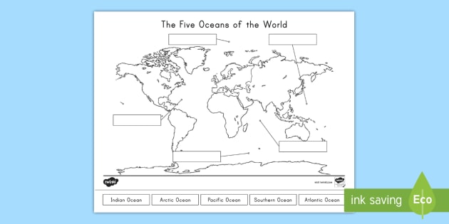 The Five Oceans of the World Map - Labelling Activity