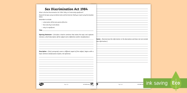 Sex Discrimination Act 1984 Report Writing Template 2532