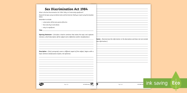 Sex Discrimination Act 1984 Report Writing Template 2307