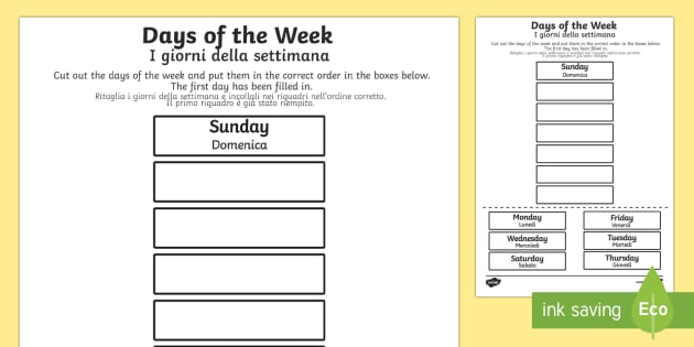 Days Of The Week Cut And Stick Worksheet Worksheet English Italian