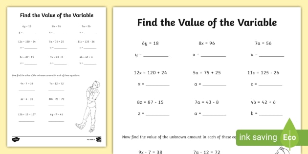 find the value of the variable worksheet teacher made