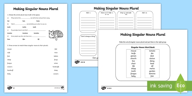 making singular nouns plural activity worksheets