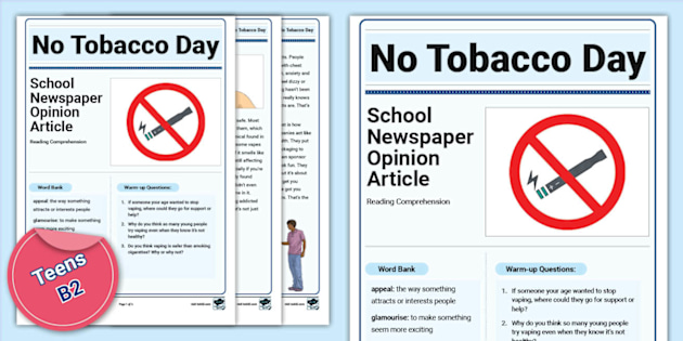 ESL No Tobacco Day Reading Comprehension
