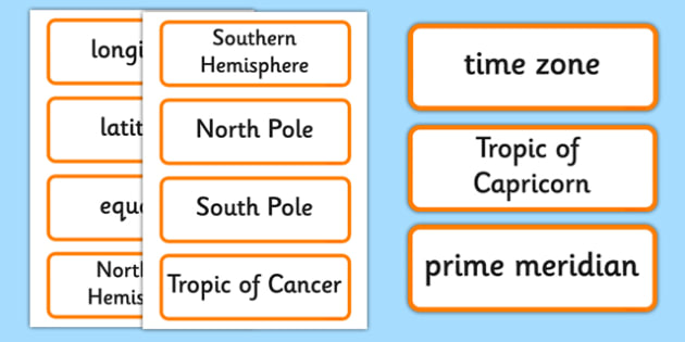 lines of latitude and longitude word cards lines latitude