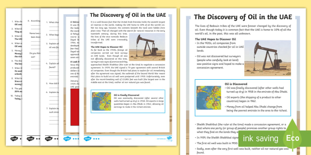 The Discovery of Oil in the UAE Differentiated Reading Comprehension ...