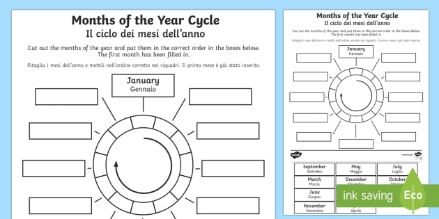 Months of the Year Circle Cut and Stick Worksheet / Worksheet English ...