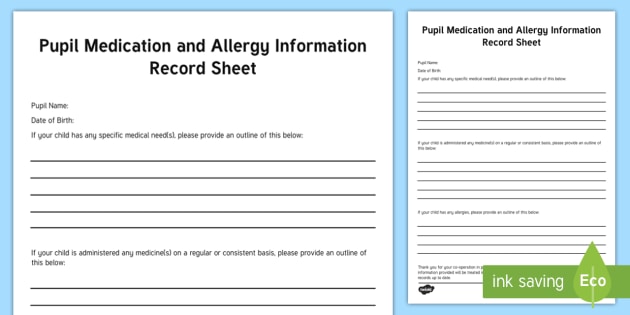 pupil medication and allergy information checklist medication medication information sheet