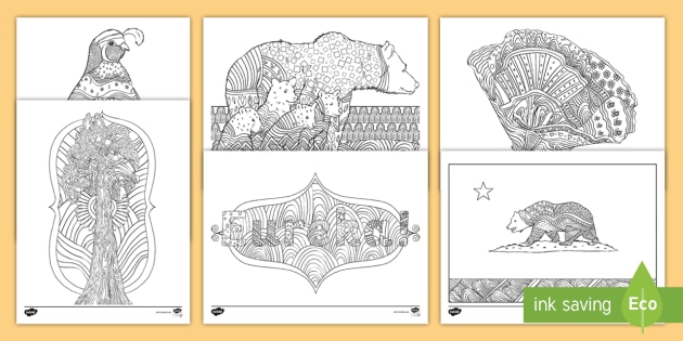 California State Symbols Mindfulness Coloring Sheets