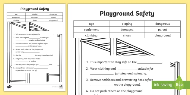 Playground Safety Cloze Worksheet Teacher Made