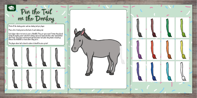 Pin the Tail on the Donkey Party Game with Self Stick Tails, Home Game, Kid  Game