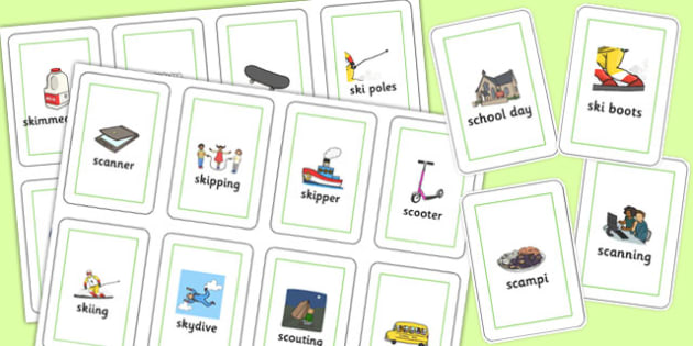 Two Syllable 'SC', 'SK' Flash Cards