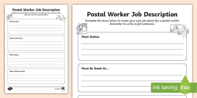 NEW Postal Worker Job Description Writing Frame NEW Postal Worker Job Description Writing Frame