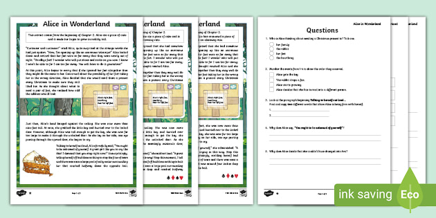 uks2 alice in wonderland differentiated reading comprehension activity
