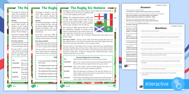 The Rugby Six Nations Differentiated Reading Comprehension Activity