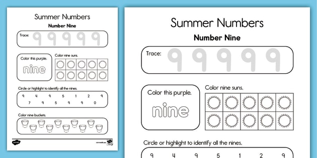 Summer Numbers: Number Nine Math Activity (Teacher-Made)