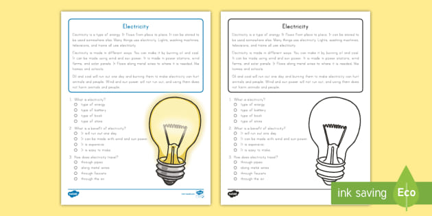 second grade electricity reading comprehension activity twinkl