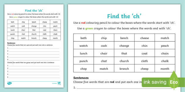 Find the 'ch' Worksheet (teacher made)