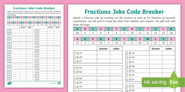 Fractions Joke Code Breaker