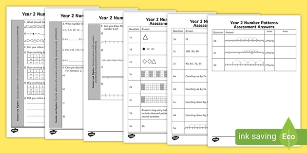 Year 2 Number Patterns Assessment Sheet (teacher made)