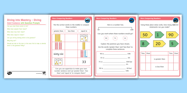 year 1 diving into mastery comparing numbers 2 activity cards