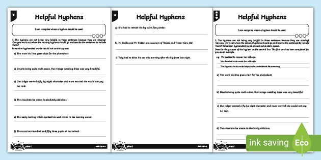 helpful hyphens differentiated worksheet worksheet pack