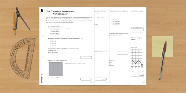 year 7 naplan style example test non calculator