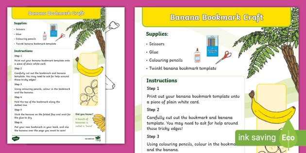 FREE! - Banana Bookmark Craft Activity (teacher made)