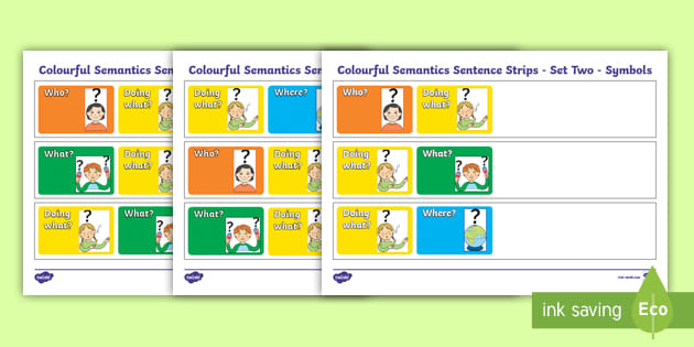 Colourful Semantics Sentence Strips - Set Two - Symbols