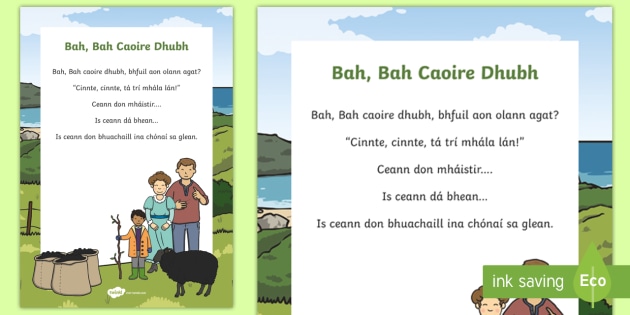 Ba Ba Black Sheep Song Lyrics Gaeilge Bah Bah Caoire Dhubh 