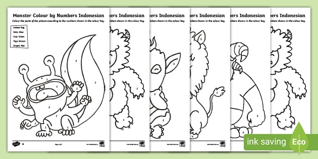 Colour by Numbers Monsters Indonesian (teacher made)