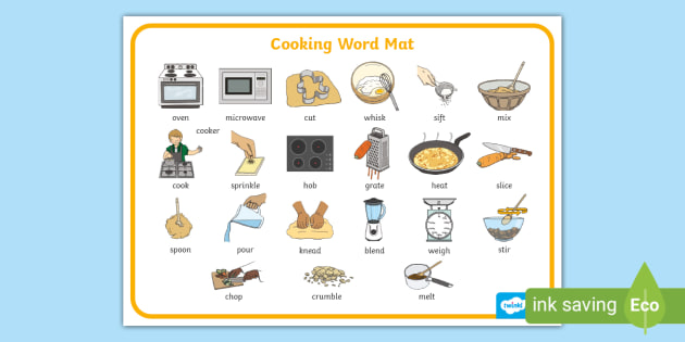 Cooking Utensils Word Mat (teacher made) - Twinkl