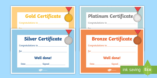Free Gold Silver Bronze Certificates Teacher Made