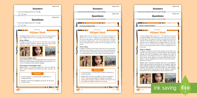 First Level Refugee Week Differentiated Reading Comprehension Activity