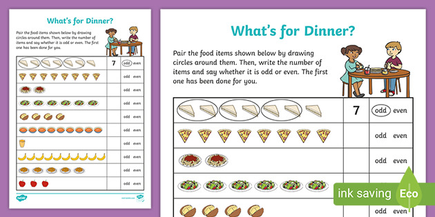 What S For Dinner Worksheet For Odds And Evens