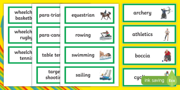 Paralympic Sports Word Cards (teacher made)