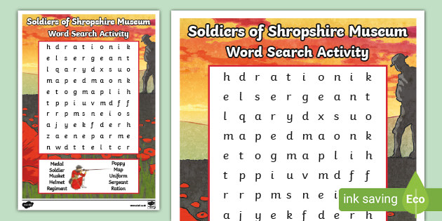 Soldiers Of Shropshire Museum Word Search Primary Resource