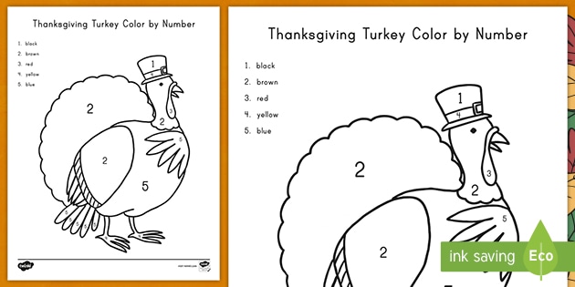 Thanksgiving Turkey Color By Number Activity Teacher Made