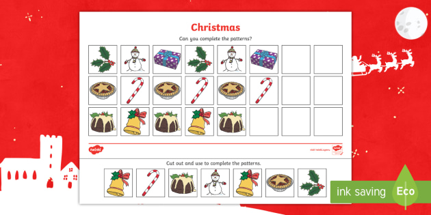 Christmas Complete the Pattern Worksheet (teacher made)