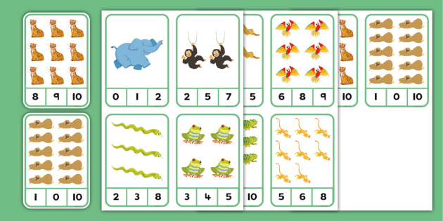 👉 Jungle Animals Peg Counting | Counting Peg Cards