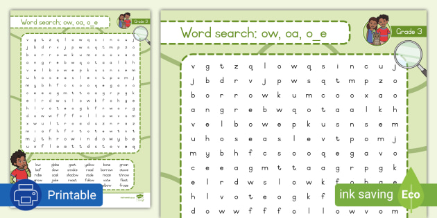 Grade 3 Phonics Words search ow, oa and o_e (teacher made)