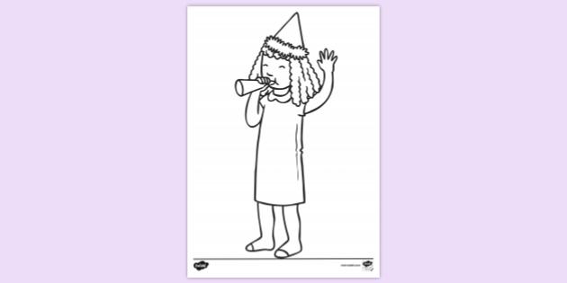 FREE! - Girl With Party Blower Colouring | Colouring Sheets