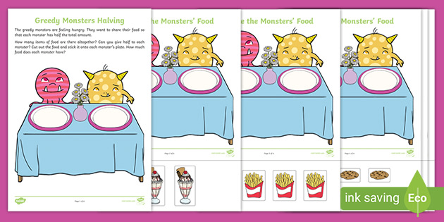 👉 Greedy Monsters Halving Worksheet (teacher made)