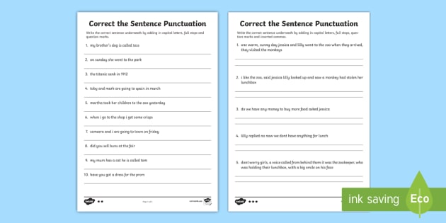 Simple Punctuation Activity | KS1 Practise Resources