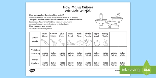 How Many Cubes Weight Worksheet / Worksheet English/German