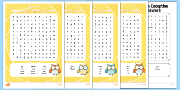 Year 1 Common Exception Words Word Search