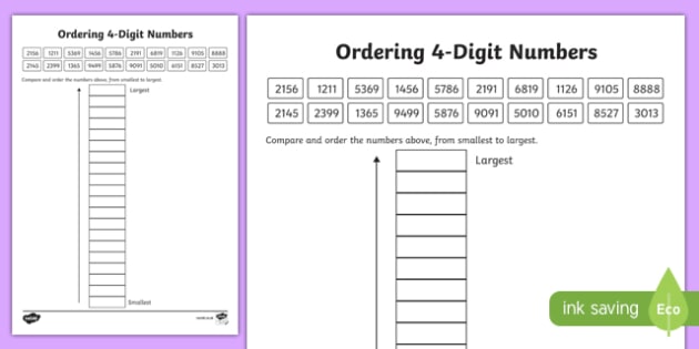 Place Value Ordering 4 Digit Numbers Worksheet Activity