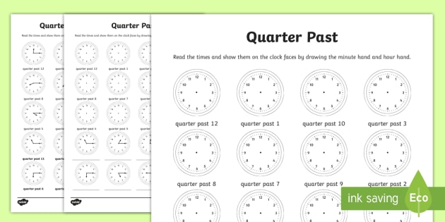 quarter past read and draw worksheet worksheet