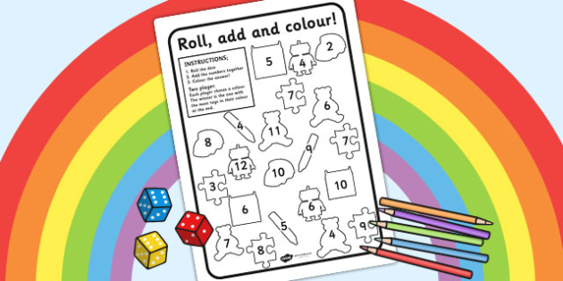 toy roll and colour worksheet