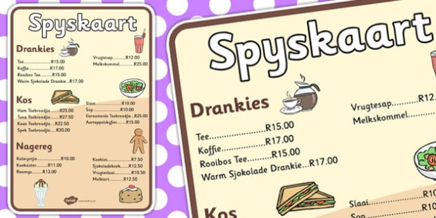 Kafee Spyskaartvel Met Afrikaanse Vertaling teacher Made kafee-spyskaartvel-met-afrikaanse-vertaling-teacher-made